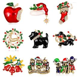 Brooches Christmas Series Pins Cute Little Dog Santa Claus Hat Gloves Bells Socks Apple Enamel Pin Badges Brooch Jewelry AL3