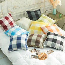 Pillow Minimalist Cotton Linen Cover Velvet Ball Trim 45x45cm For Home Decor Cojines Living Room Funda Cojin