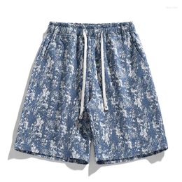 Men's Shorts Fashion Loose Elastic Waist Pockets Spliced Folds Bandage Tie Dye Board 2024 Summer All-match Casual