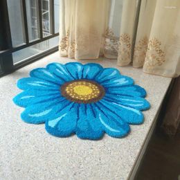 Carpets 3D Embroidery Chrysanthemun Carpet Beautiful Art Floral Plush Rug Non-slip Floor Mat Home Decor Bedroom Chair Bedside Pad