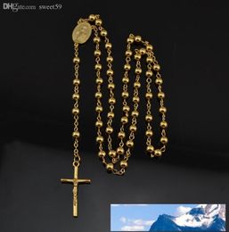 catholic pendant Goddess 18k gold plated Trendy long rosary necklace CR027 for mens&women 6mm beads fashion6392351