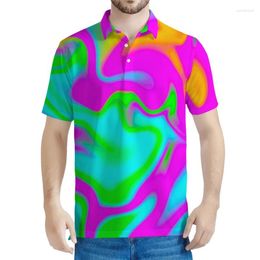 Men's Polos Abstract Holographic 3D Printed Polo Shirt For Men Colourful Liquid Graphic Short Sleeves Street Button Tees Lapel Shirts