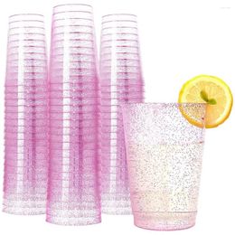 Disposable Cups Straws 50 Pieces Of 12 Oz Rose Gold Cup Sparkling Plastic Cup-High-End Wedding Pink Cup-Party