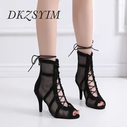 Dance Shoes DKZSYIM Women High Top Dancing Woman Girls Heel Fashion Sandals Mesh Boots Ballroom Latin Ladies