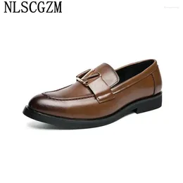 Dress Shoes Brown Leather Men Formal Elevator For 2024 Loafers Italian Chaussures Homme Heren Schoenen Buty