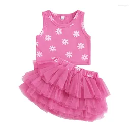 Clothing Sets Pudcoco Baby Girl Summer Outfits Flower Round Neck Sleeveless Tank Tops Layered Mesh Tulle Tutu Skirts 2Pcs Clothes Set 0-18M