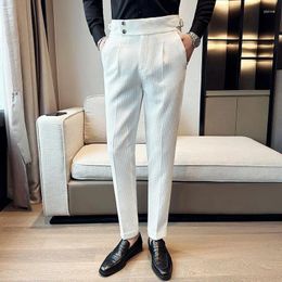 Men's Pants Spring Pantalones High Waist Waffle Business Casual Suit For Men Clothing Slim Fit Formal Wear Trousers Y2k Korean