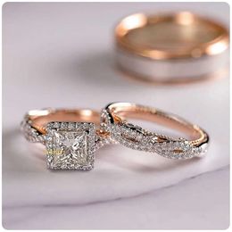 Tiffanyjewelry Gorgeous 3Pcs/Set Women Wedding Rings Mosaic CZ Two Tone Romantic Female Engagement Ring Fashion Jewelry 224