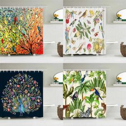 Shower Curtains Beautiful Flower Bird Plant Leaf Curtain Bathroom Home Decor Waterproof Polyester With Hooks