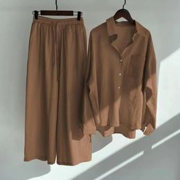 Bluse -Hosen Anzug Anzug Casual Comfort Carkdigan High Taille Women Outfit Set Herbst Frauenkleidung 240423