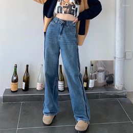 Women's Jeans Women's High Waist Chic Design Blue Fashion Streetwear Straight Pants Baggy Vintage Female Casual Wide Leg Denim Trouser