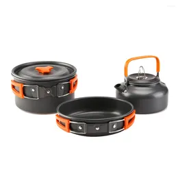 Dinnerware Sets Camping Cookware Set Aluminum 2-8 Person Portable Outdoor Tableware Cookset Cooking Kit Pan Bowl Kettle Pot Hiking BBQ