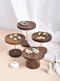 Decorative Plates Round Black Walnut Jewellery Ladder Display Stand Necklace Wooden Trinket Shelf Tray For Shop/Home