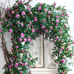 Decorative Flowers 80/175cm Artificial Rose Plants VineHanging Silk Garland Green Plant Home Garden Wall Fence Wedding Birthday Decor