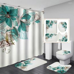 Shower Curtains Rose Flower Curtain Set Anti-slip Carpet Bath Mat Toilet Cover Waterproof Polyester Bathroom Decoration Accessories