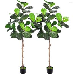 Decorative Flowers Faux Plants Fiddle Leaf Fig Tree - 63'' Tall Fake Ficus Lyrata With Pots Home Garden Decorations Artificial Plant Decor