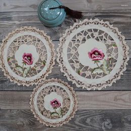 Table Mats Europe Rose Flower Embroidery Place Mat Cloth Wedding Christmas Dining Placemat Kitchen Decoration And Accessories