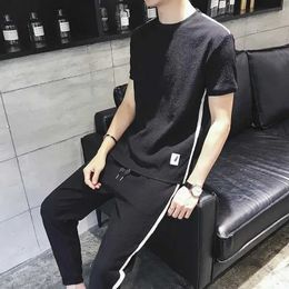 Men's Tracksuits Mens non sportswear Grey gym mens T-shirt pants set top fashion Kpop S Q2405010