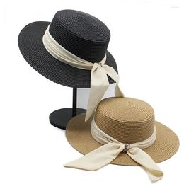 Wide Brim Hats Women's Bow Straw Hat Summer Outdoor Beach Breathable Sun Protection Cap Jazz Panama Fashion Travel