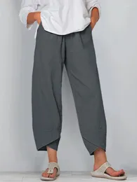 Women's Pants Fashion Brief Women Pant Loose Elastic Waist Solid Wide Leg Spring Summer Cotton Linen Casual Work Wear Trousers