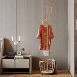 Hangers Light Luxury Single Pole With Basket Coat Rack Simple Clothes Space-saving Bag Bedroom Living Room Mobile