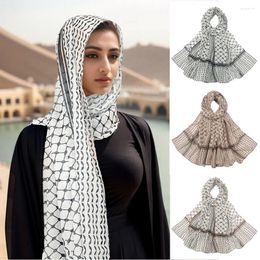 Scarves Middle East Chiffon Headscarf Woman Checkered Printing Shawls Breathable Long Turban Female Sunscreen Full Cover