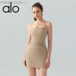 Desginer Als Yoga Skirt Shirt Clothe Short Woman Solid Color Base Dress Suspender Vest Summer with Chest Pad Sexy Tight Fitting Slimming and Buttocks Wrapped Sports T