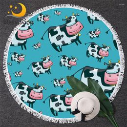 Towel BlessLiving Milk Cow Beach Cartoon Animal Round Bath Watercolor Summer Blanket Pink Blue Mat Cute Home Decor