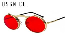 DSGN CO 2018 Retro Steampunk Stylish Round Sunglasses For Men And Women Punk Flip Up Glasses For Woman Man 13 Colours UV4006318016