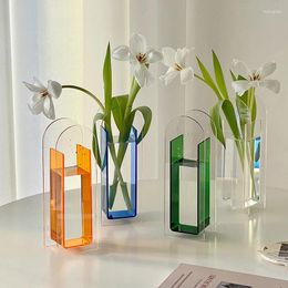 Vases Acrylic Vase For Artificial Flower Fake Eucalyptus Plant Leaves Office Home Decor Contemporary Tabletop Minimalist Decoration