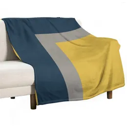 Blankets Half Frame Minimalist Geometric Pattern 2 In Mustard Yellow Navy Blue And Grey Throw Blanket Furry