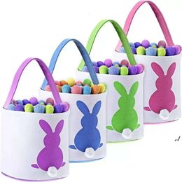 Basket Bunny Canvas Storage Ear Egg Bucket Creative Easter Gift Bag With Rabbit Tail Decoration 8 Styles 0110