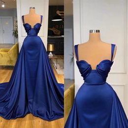 A-line Royal Blue Fashion Elegant Sexy Long Satin Prom Dresses 2022 Spaghetti Straps Evening Gowns C0404 272N
