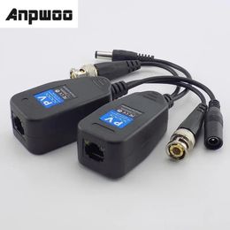 ANPWOO 1 Pair(2pcs) Passive CCTV Coax BNC Power Video Balun Transceiver Connectors to RJ45 BNC male for CCTV video Camera