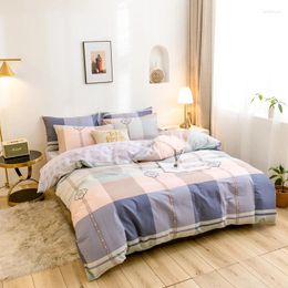 Bedding Sets 2024 Classic Set Pink Grey Grid Autumn Bed Linen 3pcs/set Duvet Cover Simple Style Sheet Side
