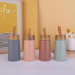 Water Bottles Handheld And Portable Wood Grain Lid Coffee Cup Student 304 Stainless Steel Insulated Minimalist Mini Gift Pocket
