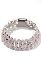 White Pink Cubic Zirconia Ice Out Two Tone Link Chain Bracelets Can open Lock Women Men Bling CZ Rapper Jewelry5686571