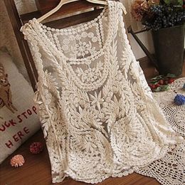 Women's Tanks 2024 Sleeveless Lace Tank Top Sexy Embroidery Hollow-out Floral Crochet Shirt T-Shirts For Women Tee