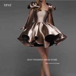 Landebahnkleider Xpay moderne kurze Ball Partykleid Damen Cocktailkleid Bow Verstellbare Schultergurt Puff Mini Kleid zurück in die Schule Kleid Spitze Oberlebende Backl2405