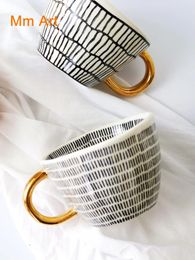 Mugs Nordic Style Gold Ceramic Mug Coffee Cup Pure Hand Drawing Water