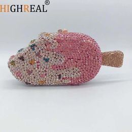 Evening Bags Ice Cream Shaped Diamond Clutch Bag For Party Wedding Boutique Novelty Mini Kawaii Rhinestone Purses High Quality