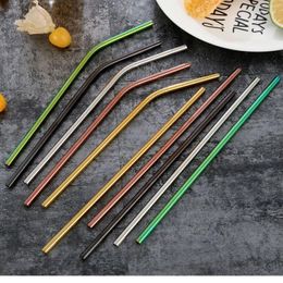 Drinking Straws 6Pcs Reusable Straw Metal 304 Stainless Steel Set With Brush Bar Cocktail For Glasses Drinkware