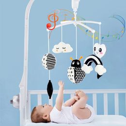 Animal music box black and white bell toy baby Flat noodles box baby toy 0-12 months old baby clock toy mobile baby toy 240428