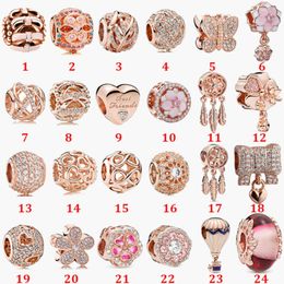 925 Sterling Silver Fit Pandoras Bracelet Breads Charm Rose Gold Balloon Hollow Galaxy String Ster