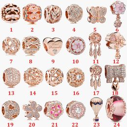 925 Sterling Silver Fit Pandoras Charms Bracelet Beads Charm Rose Gold Balloon Hollow Galaxy String Safety Chain Pendant Heart