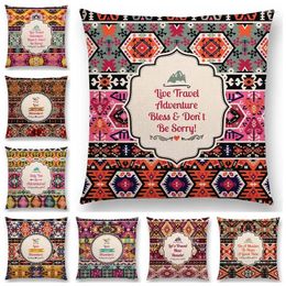Pillow Boho Decorative Pattern Flower Plants National Geometry Floral Stripe Warm Words Proverb Good Cover Sofa Case