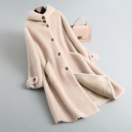 Women's Fur 2024 Winter Pure Wool Particle Sheep Cut Fleece Integrated Coat For Mid Length Korean Edition