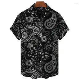 Men's Casual Shirts Hawaii For Men 3D Paisley Graphic Short-sleeved T-shirt Lapel Buttons Male Tops Summer Oversized Personality Tees