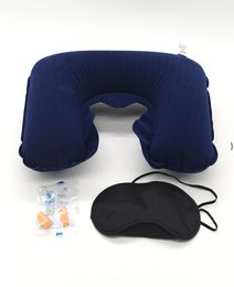 Whole 3 in 1 Travel Set Inflatable UShaped Neck Pillow Air Cushion Sleeping Eye Mask Eyeshade Earplugs Car Soft Pillow NH3569099