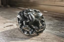 Classic Wisdom Luck Elephant God Ganesha Ring Mens 316L Stainless Steel Amulet Ring Punk Biker Jewelry2091316